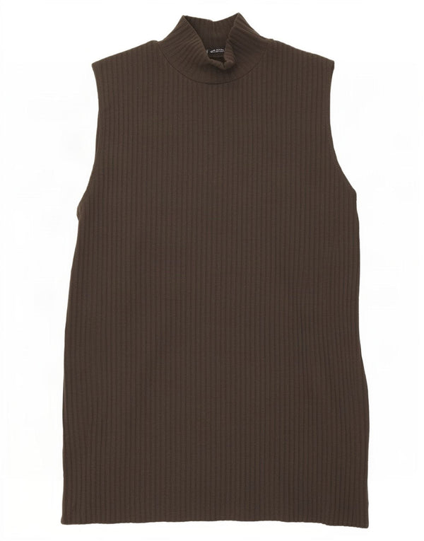 Zara Womens Vest Tank Top UK 12 Médio Marrom Poliéster