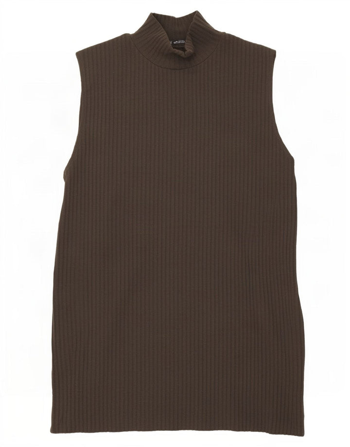 Zara Womens Vest Tank Top UK 12 Médio Marrom Poliéster