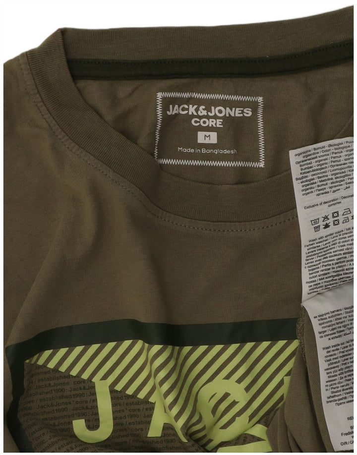 Camiseta gráfica masculina Jack & Jones Top médio de algodão cáqui