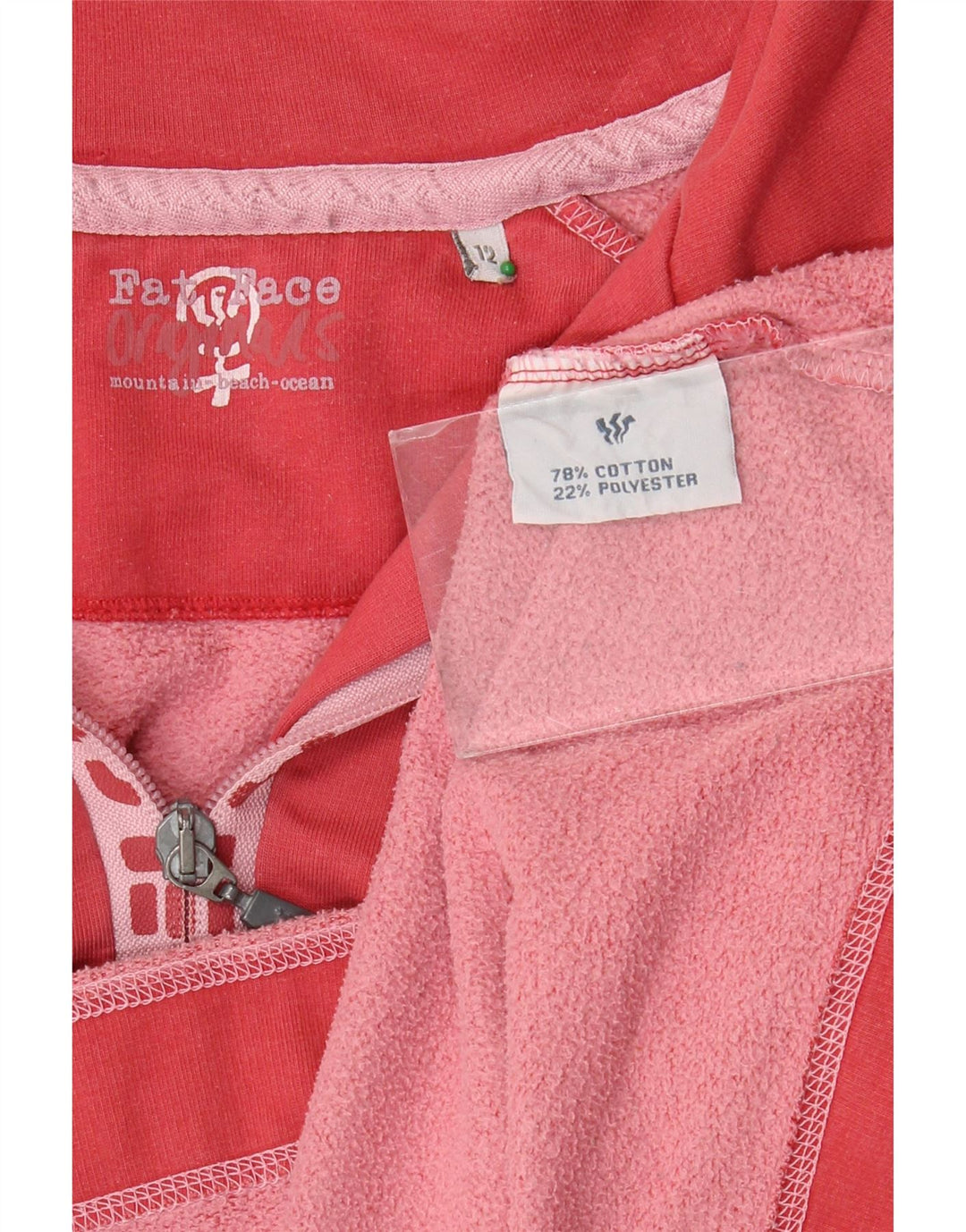 Suéter feminino FAT FACE com gola e zíper gráfico UK 12 rosa médio