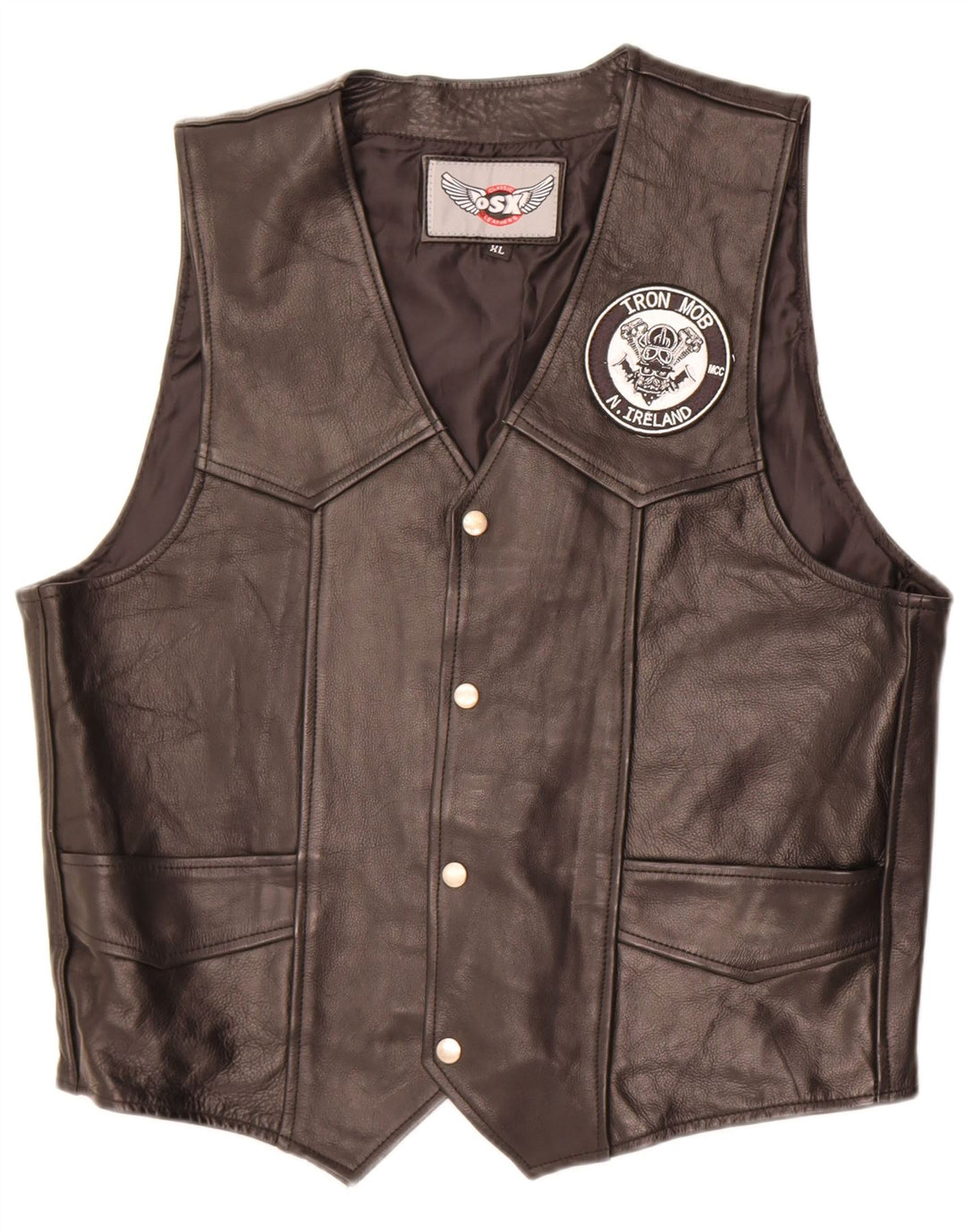 Colete de couro masculino vintage XL couro preto