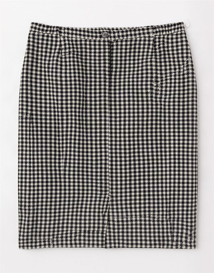 Saia midi feminina Eastex Reino Unido 14 médio W30 lã houndstooth preta