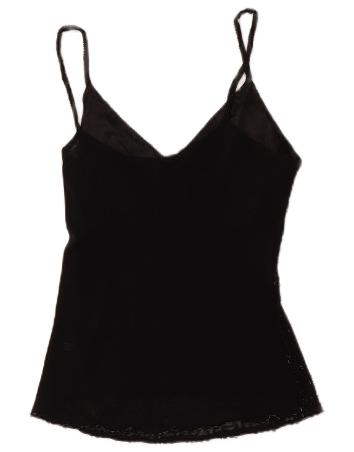 Cami Top Feminino Vintage Reino Unido 8 Viscose Preta Pequena