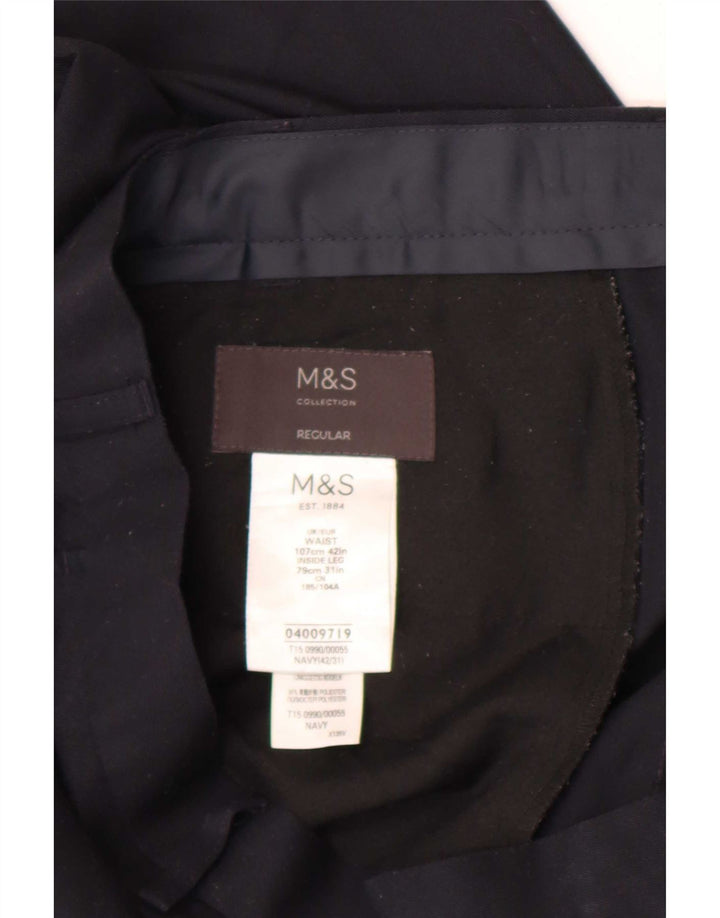 Calça masculina de ajuste regular Marks & Spencer W42 L31 azul marinho poliéster
