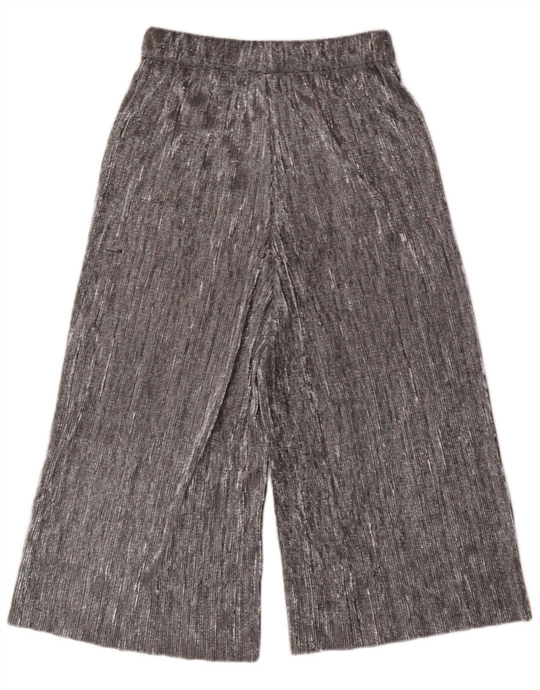 ZARA Calça capri feminina de perna larga XS W24 L20 poliéster prateado