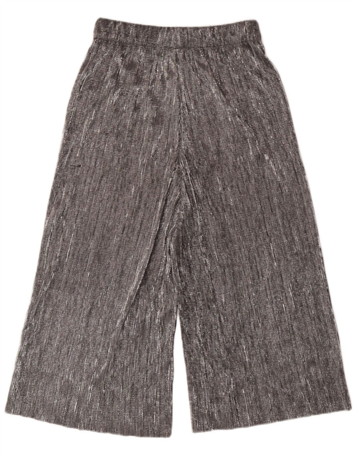 ZARA Calça capri feminina de perna larga XS W24 L20 poliéster prateado