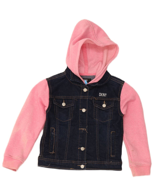 Jaqueta jeans com capuz para meninas Dkny 5-6 anos azul marinho algodão colorblock
