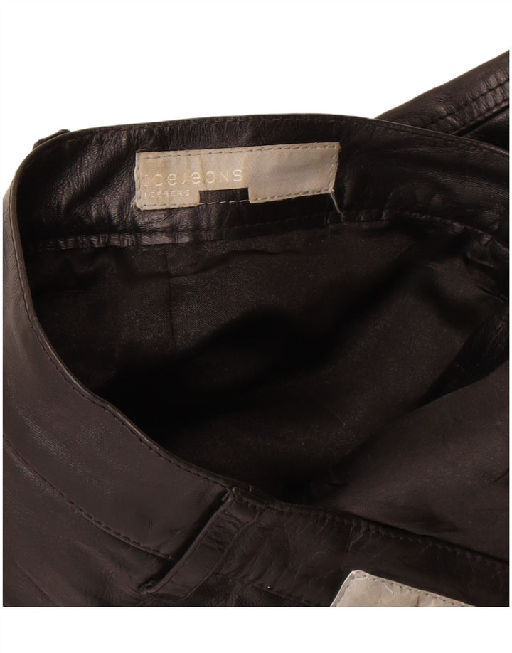 Calça feminina de couro Iceberg Bootcut W27 L29 couro preto