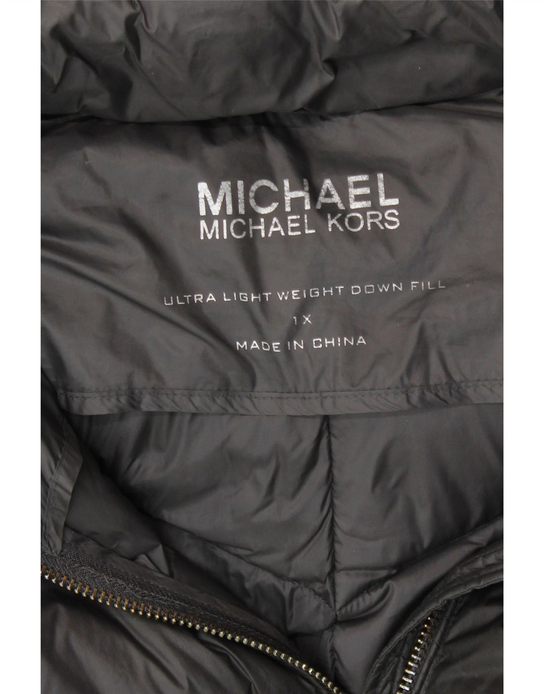 Casaco acolchoado com capuz feminino MICHAEL KORS UK 18 XL cinza nylon