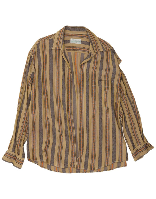Camisa masculina vintage XL cáqui listrada viscose