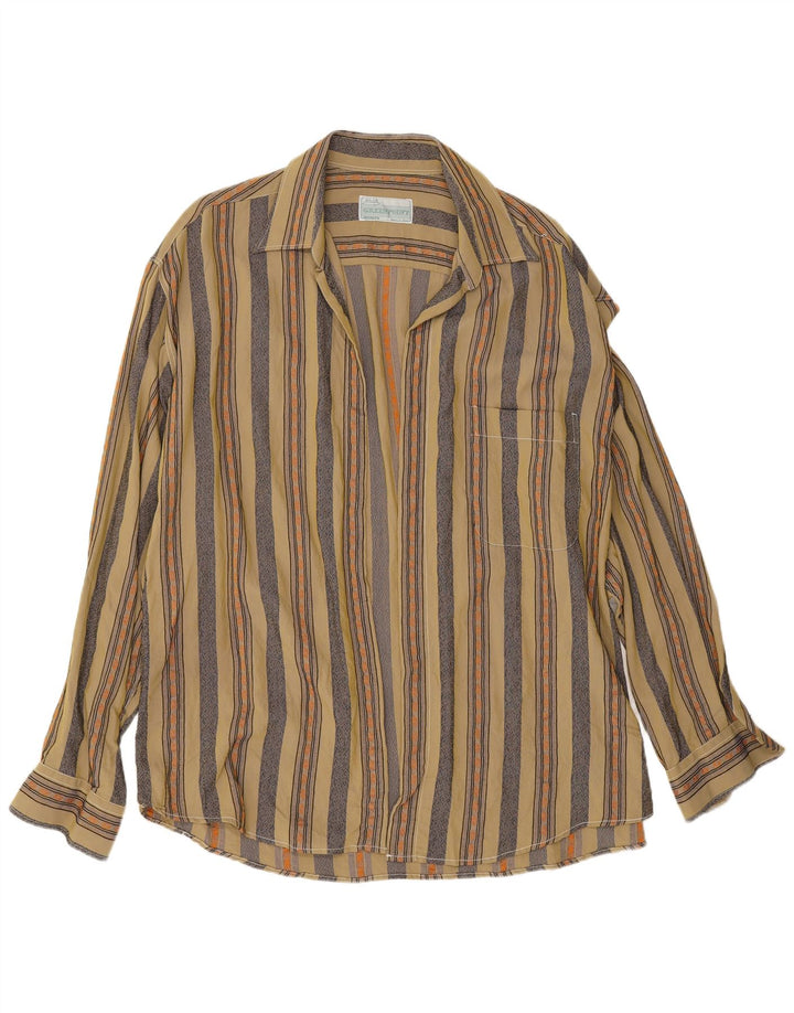 Camisa masculina vintage XL cáqui listrada viscose