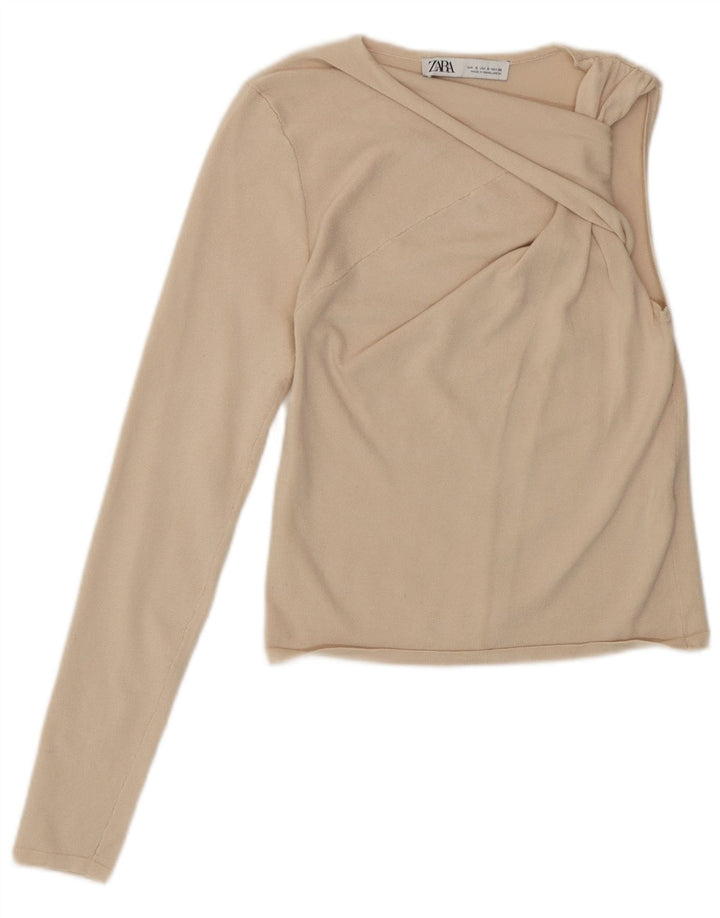 Zara Womens Crop One Ombro Top Reino Unido 8 Pequeno Bege Viscose