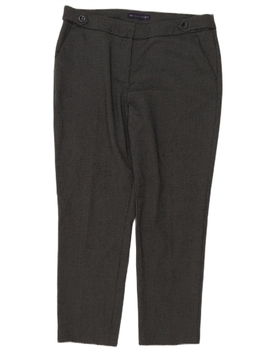 Calça feminina Marks & Spencer de terno curto Reino Unido 12 médio W34 L26 xadrez cinza