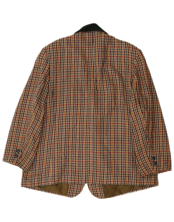 Jaqueta blazer feminina vintage com 3 botões Reino Unido 22 3XL Houndstooth multicolorido