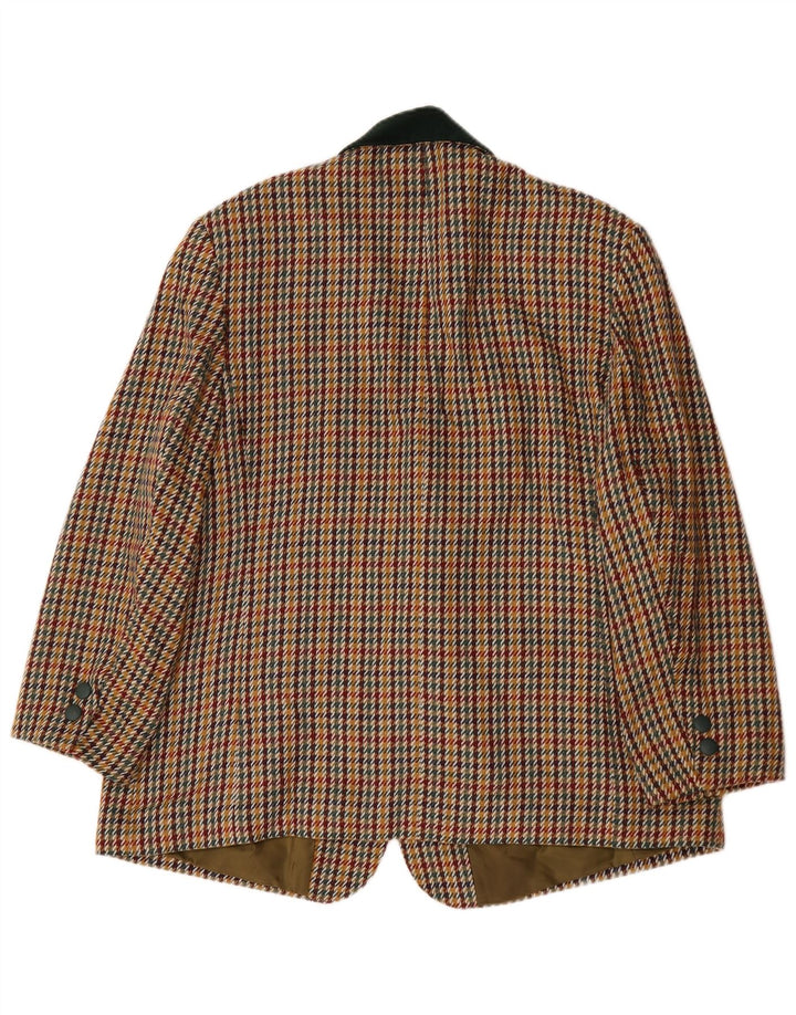 Jaqueta blazer feminina vintage com 3 botões Reino Unido 22 3XL Houndstooth multicolorido