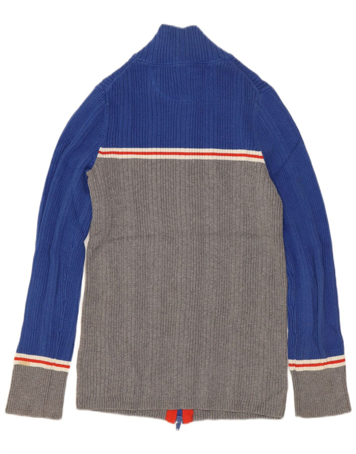 Suéter cardigã feminino Eddie Bauer Reino Unido 12 algodão colorblock azul médio