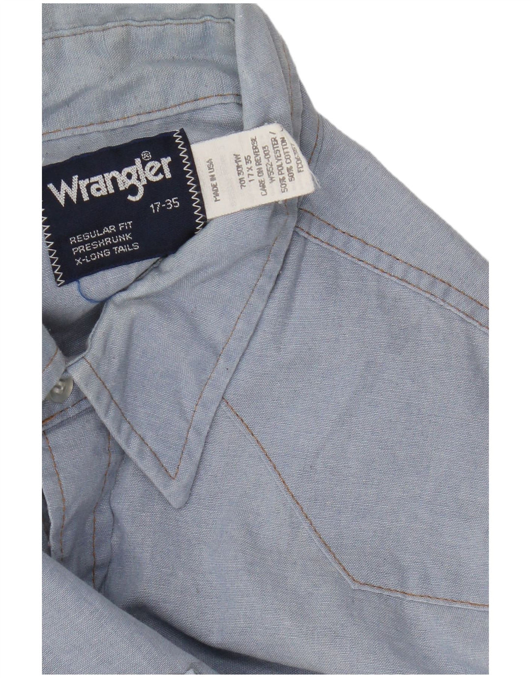 Camisa masculina Wrangler Western Regular Fit tamanho 17 XL azul poliéster