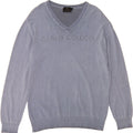CARLO COLUCCI Mens Graphic V-Neck Jumper Sweater XL Navy Blue Cotton Vintage Carlo Colucci and Second-Hand Carlo Colucci from Messina Hembry 