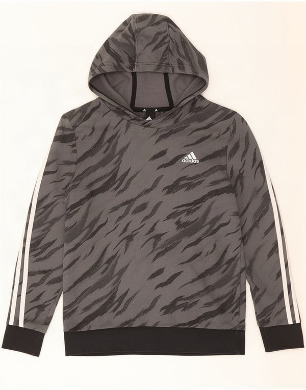 Adidas meninos moletom com capuz 13-14 anos cinza estampa animal algodão