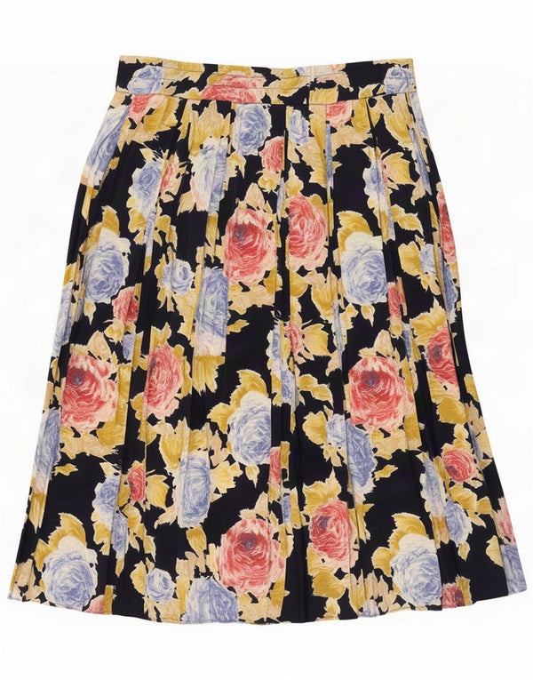 Saia plissada feminina vintage grande W32 floral preto