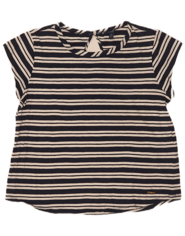 Camiseta feminina Nautica UK 14 algodão listrado azul marinho médio