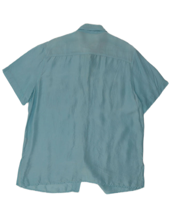 Camisa feminina de manga curta De Ville EU 44 XL azul seda