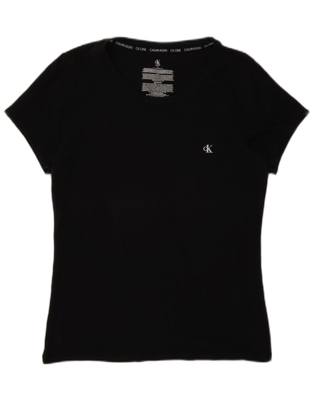 Calvin Klein Camiseta Feminina Top UK 12 Médio Algodão Preto