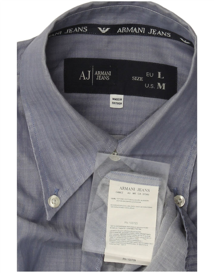 Camisa masculina Armani Jeans grande listrada azul de algodão