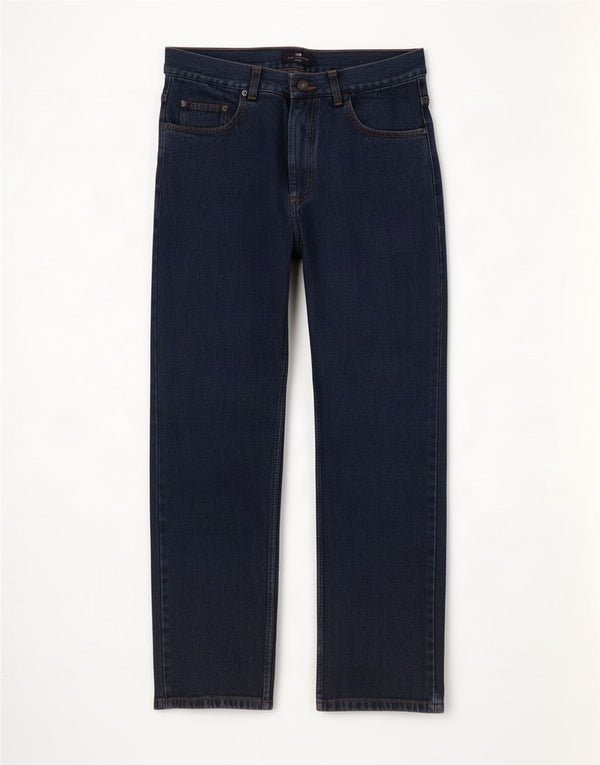 Calça jeans reta masculina Marks & Spencer Blue Harbor W32 L31 algodão marinho