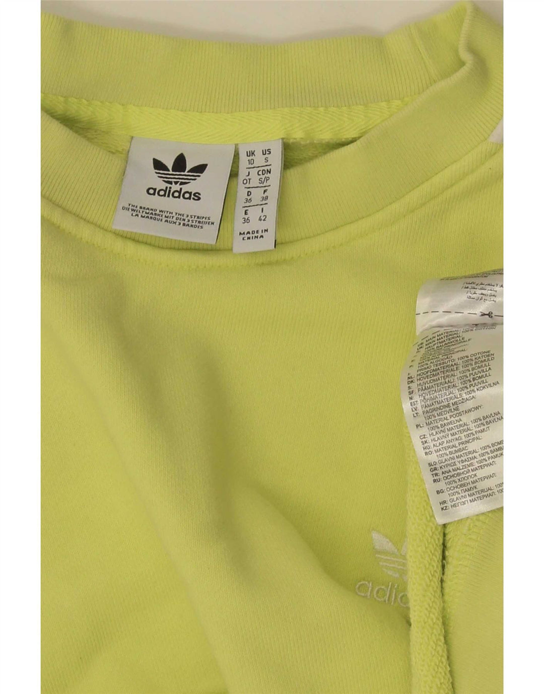Adidas feminino oversized moletom jumper reino unido 10 pequeno algodão amarelo