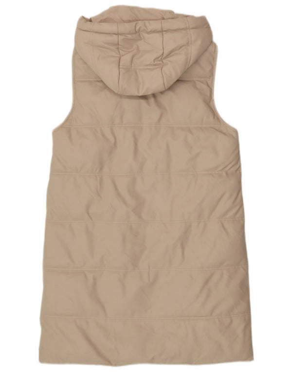 Colete acolchoado com capuz grande Zara feminino UK 6 XS poliéster bege