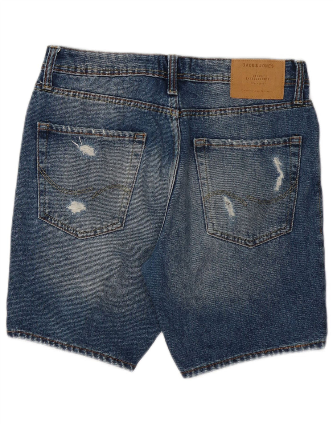 Shorts jeans masculino Jack & Jones desgastado regular fit pequeno W28 algodão azul