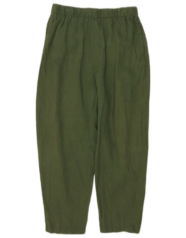 Calça chino feminina Zara cintura alta solta ajuste médio W28 L26 verde