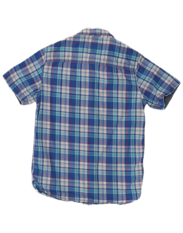 Camisa Fat Face Boys manga curta 12-13 anos algodão xadrez azul