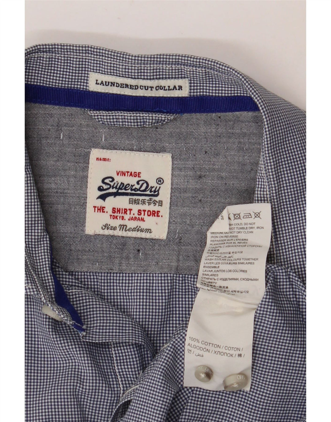 Camisa masculina SUPERDRY média azul marinho algodão guingão