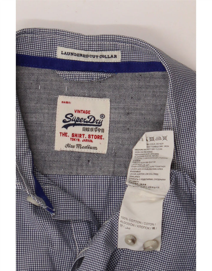 Camisa masculina SUPERDRY média azul marinho algodão guingão