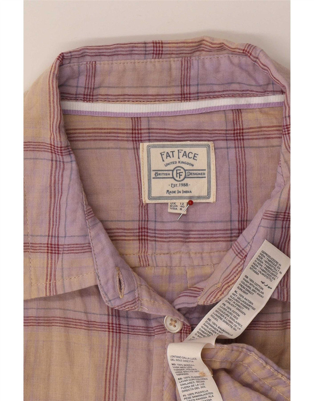 Camisa feminina Fat Face UK 12 algodão xadrez médio multicolorido