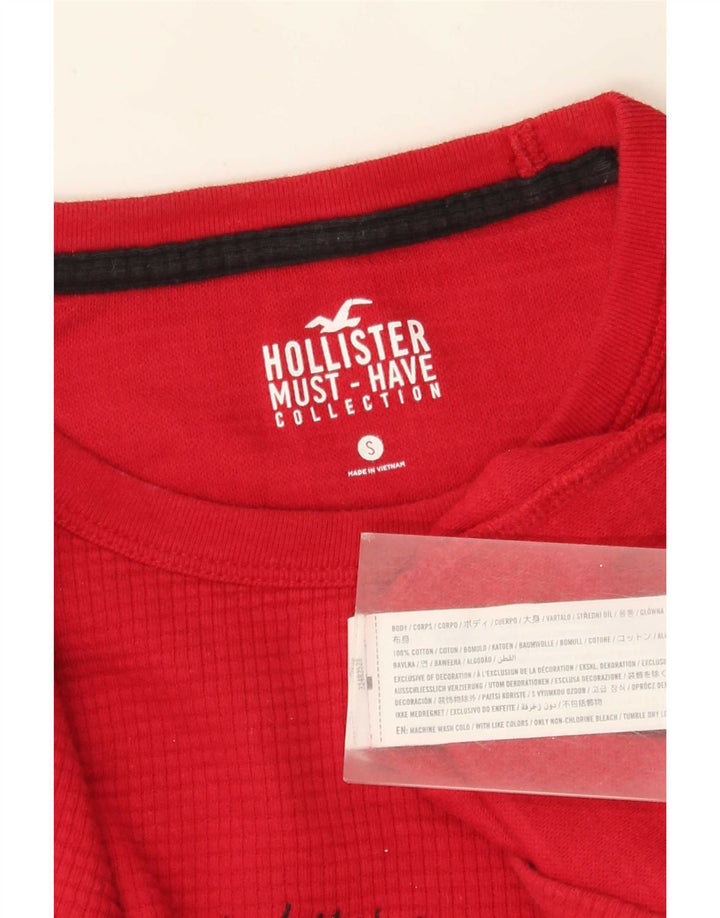 Hollister masculino regular gráfico top manga comprida pequeno algodão vermelho