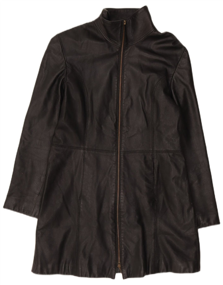 Casaco de couro feminino Tommy Hilfiger Reino Unido 16 grande couro preto
