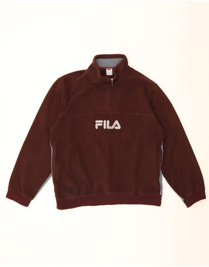 Fila Suéter masculino de lã com gola gráfica e zíper médio marrom colorblock