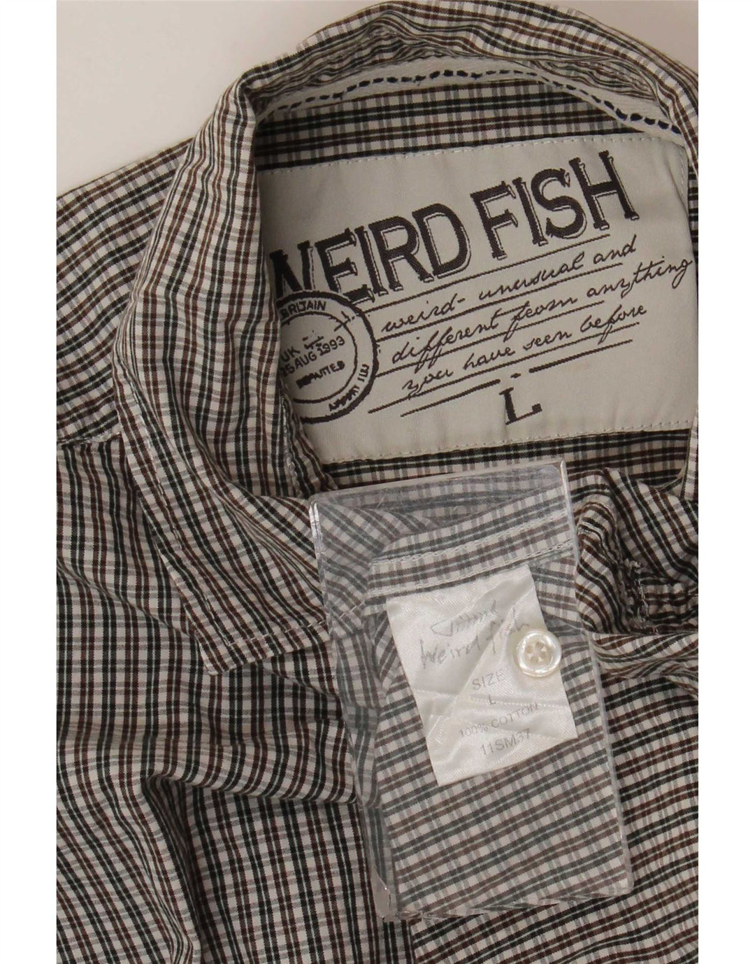 Camisa masculina Weird Fish grande algodão guingão multicolorido