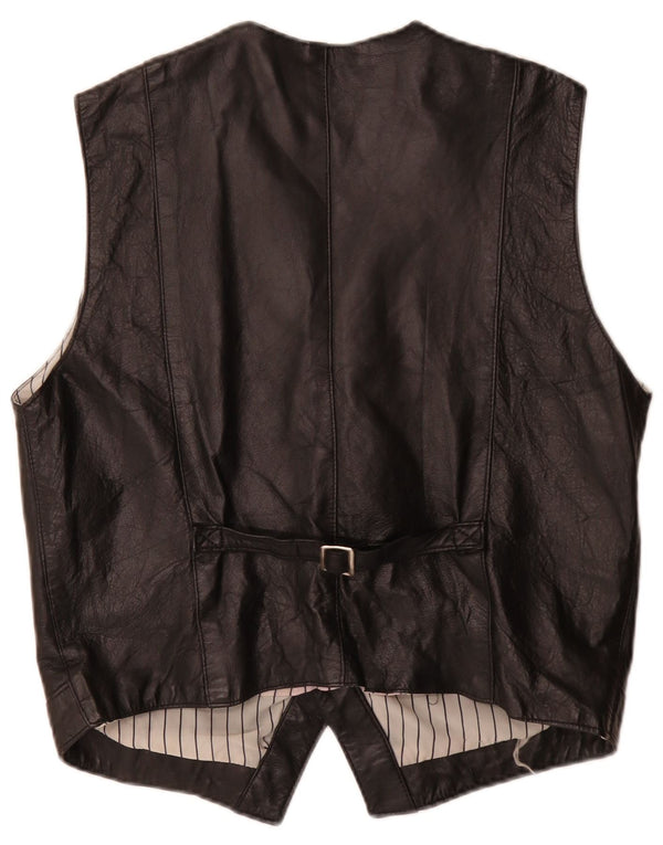 Colete de couro masculino vintage médio preto