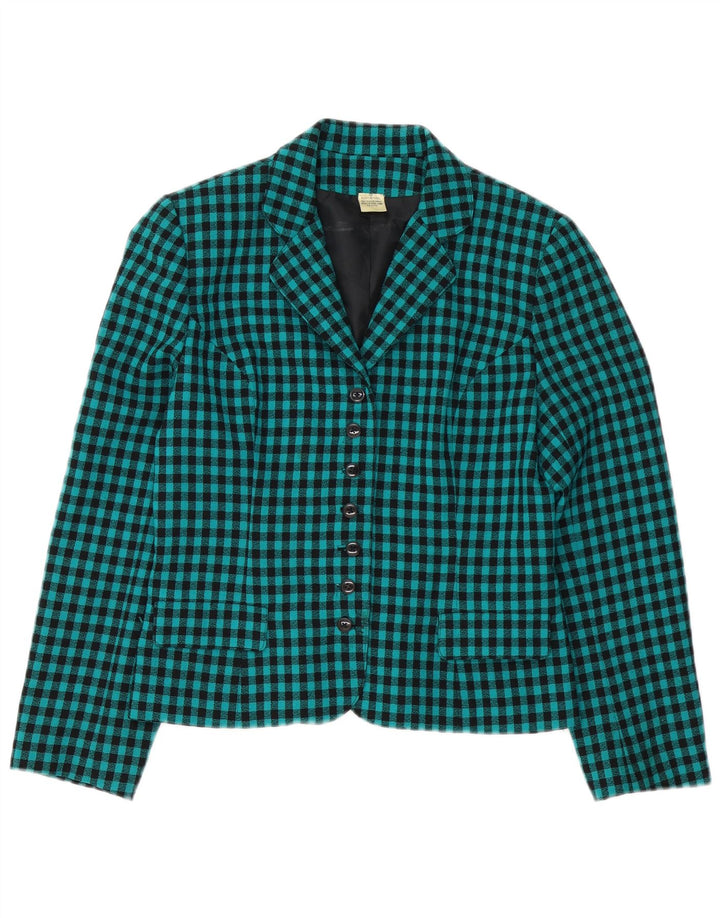 Jaqueta blazer feminina VINTAGE com 7 botões Reino Unido 12 lã de guingão verde médio