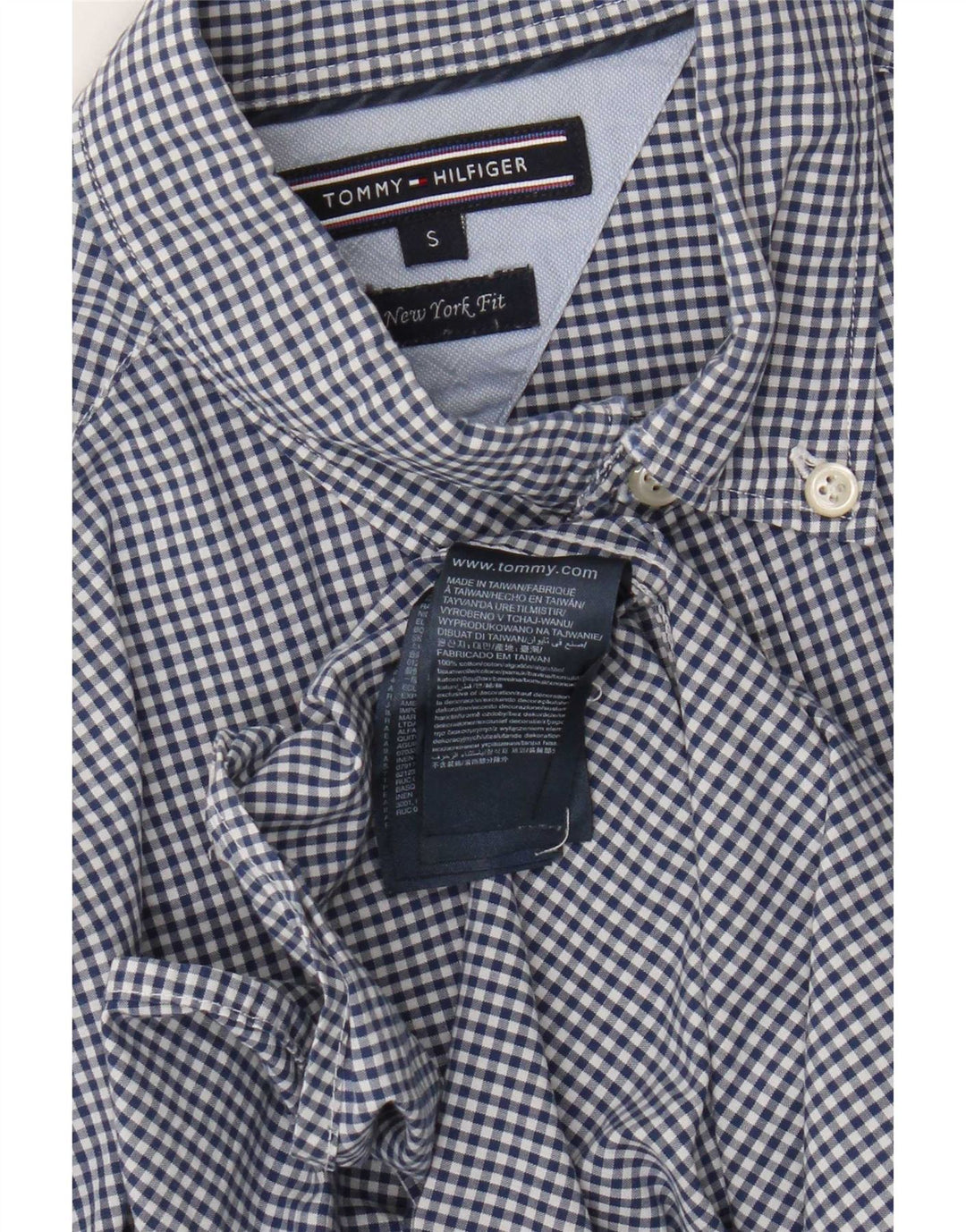 Camisa masculina Tommy Hilfiger pequena azul marinho algodão guingão