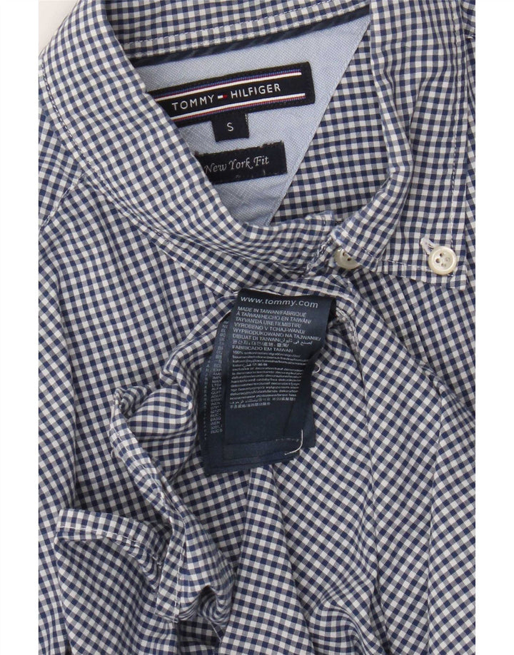 Camisa masculina Tommy Hilfiger pequena azul marinho algodão guingão