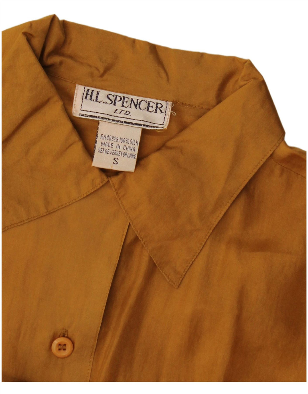 Camisa feminina H.L.Spencer com espinhel grande Reino Unido 10 pequena seda amarela