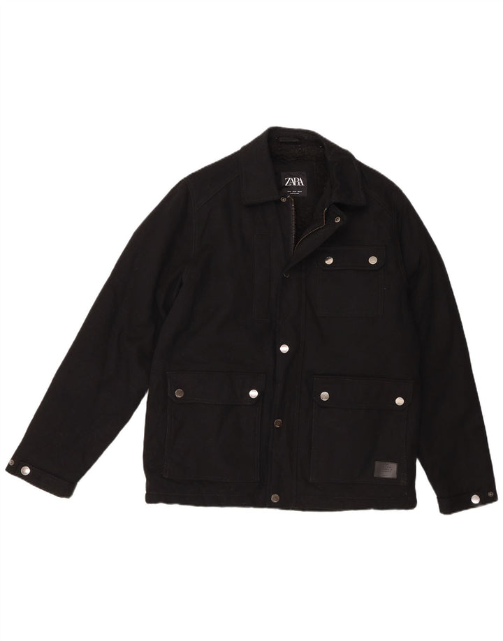 Jaqueta utilitária masculina Zara Sherpa UK 38 algodão preto médio