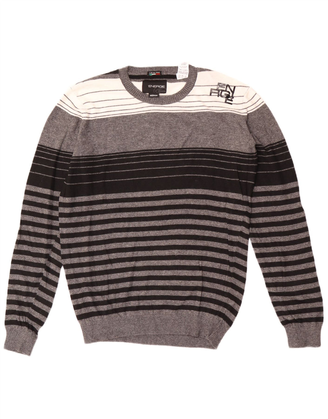 Suéter masculino Sixty com gola redonda e viscose listrada cinza médio