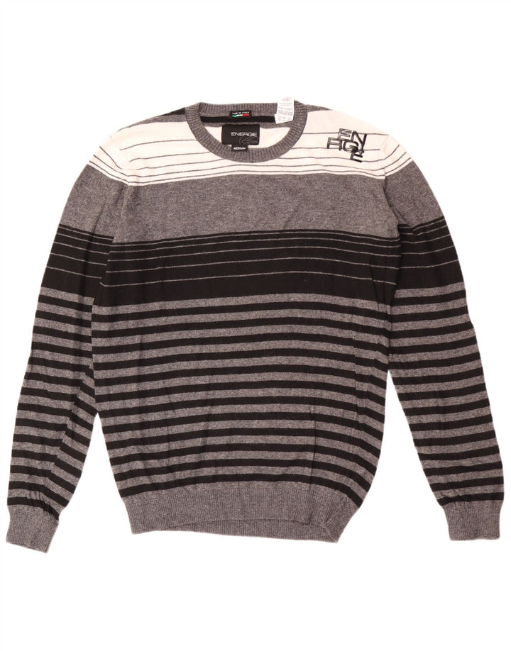 Suéter masculino Sixty com gola redonda e viscose listrada cinza médio
