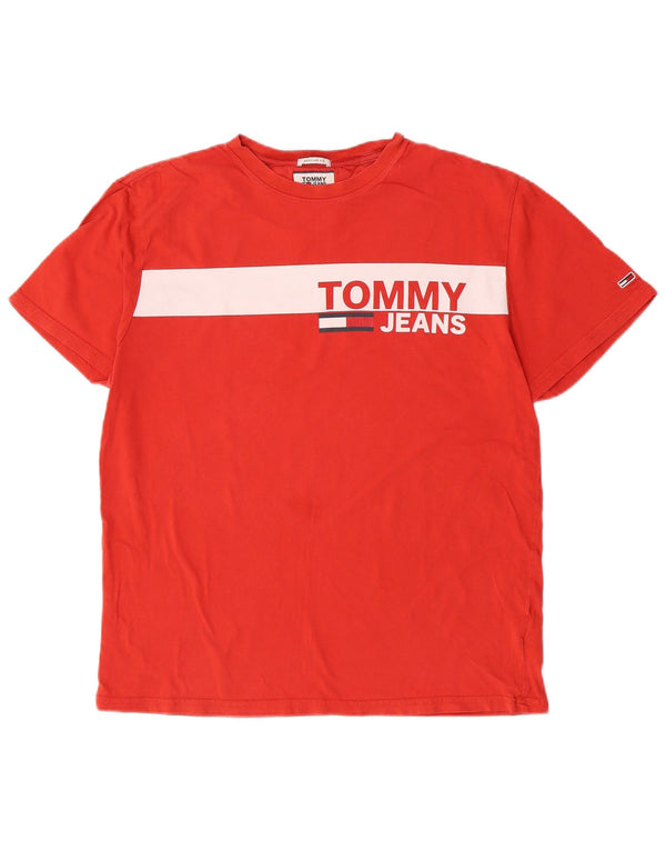 Camiseta masculina Tommy Hilfiger Regular Fit com estampa gráfica grande bloco colorido vermelho